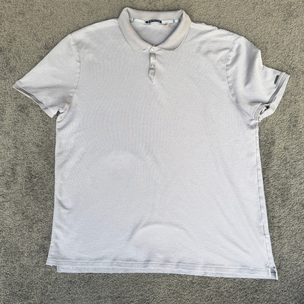 Elie Tahari Mens Light Grey Short Sleeve Pique Knit Polo Shirt Size Large‎